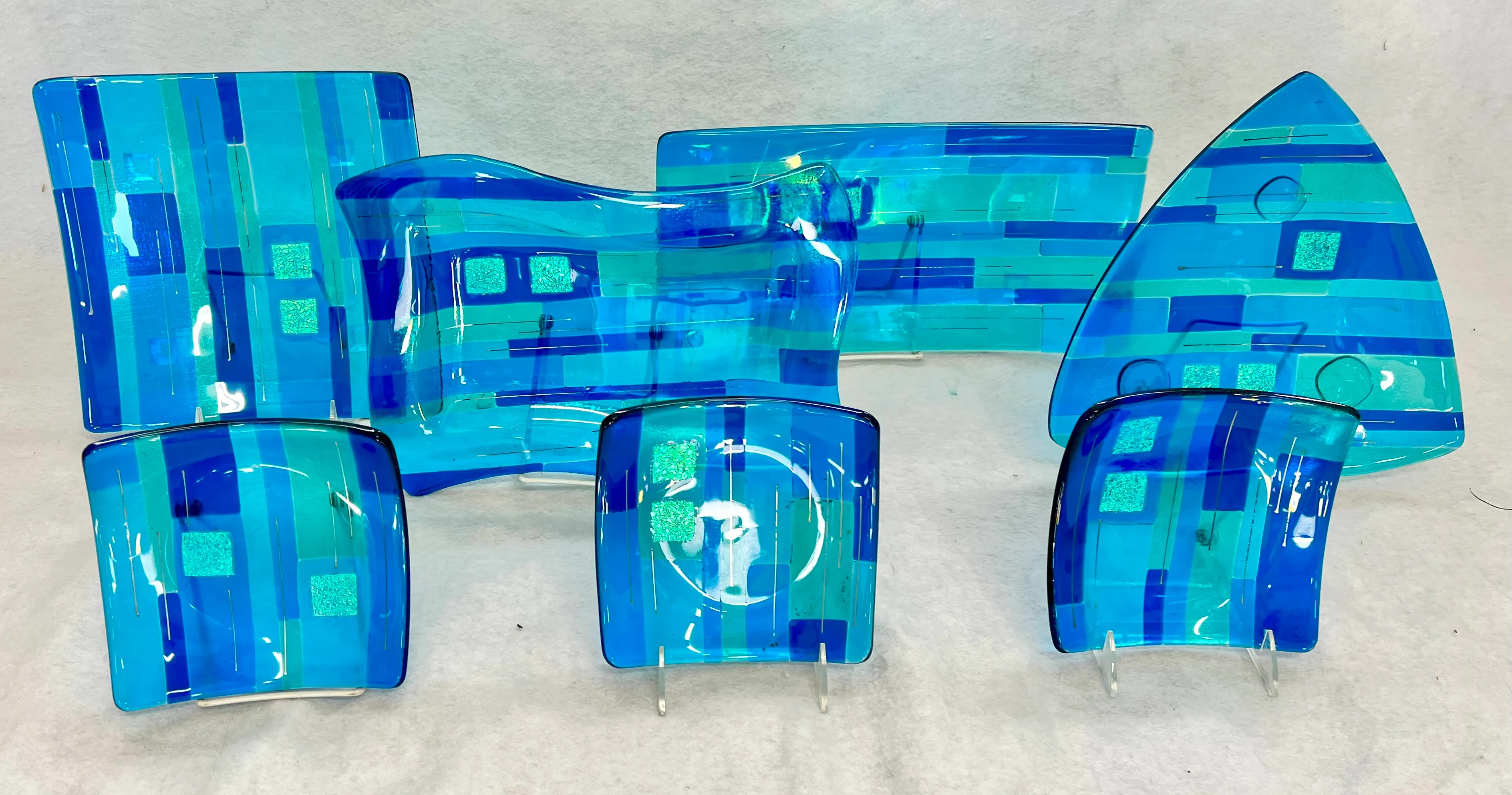 Kiln-fired glass platter with colorful design