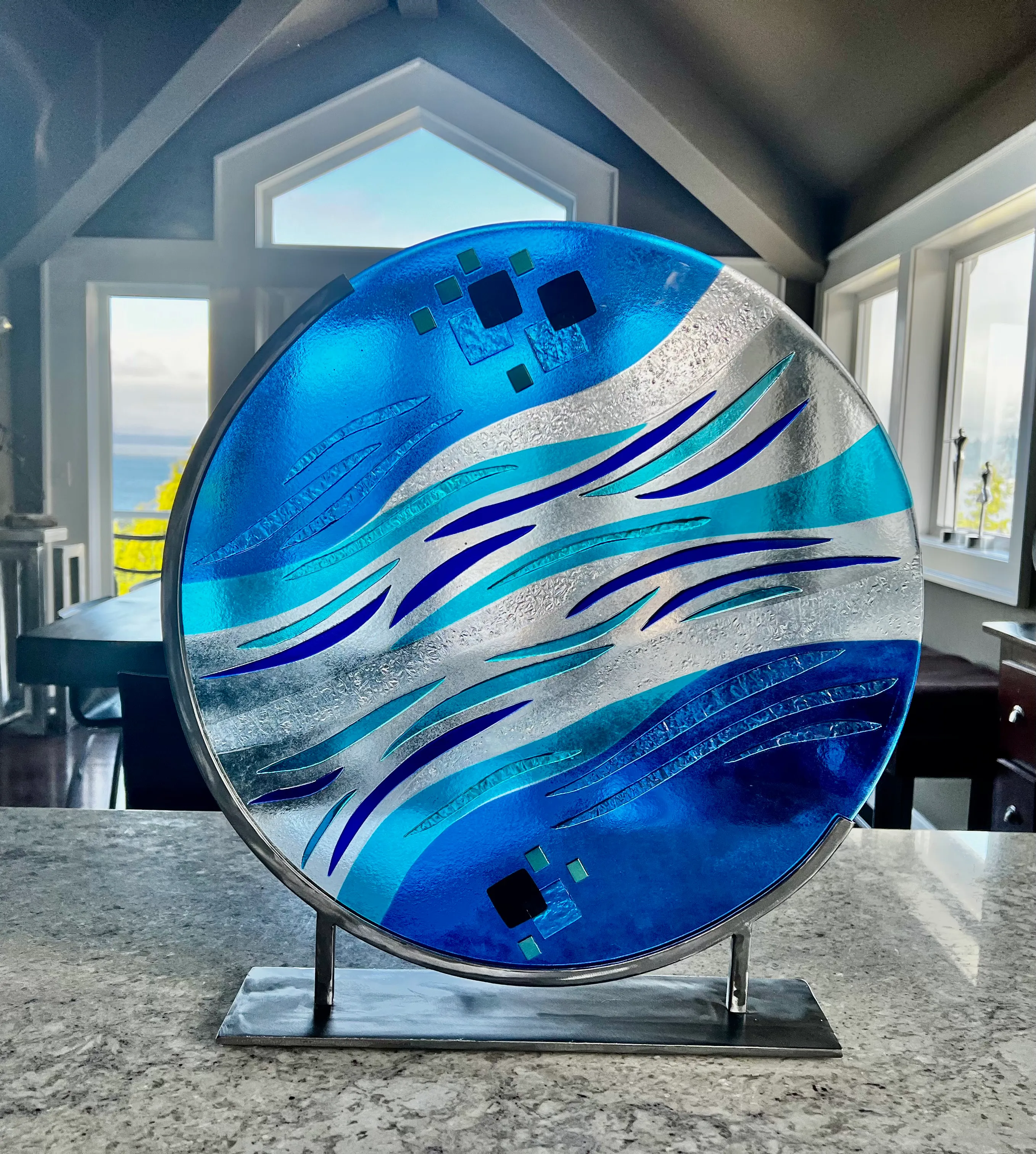 Freeform glass sculpture with flowing lines