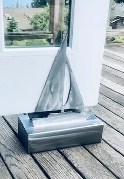 Metal sculpture with dynamic angular design