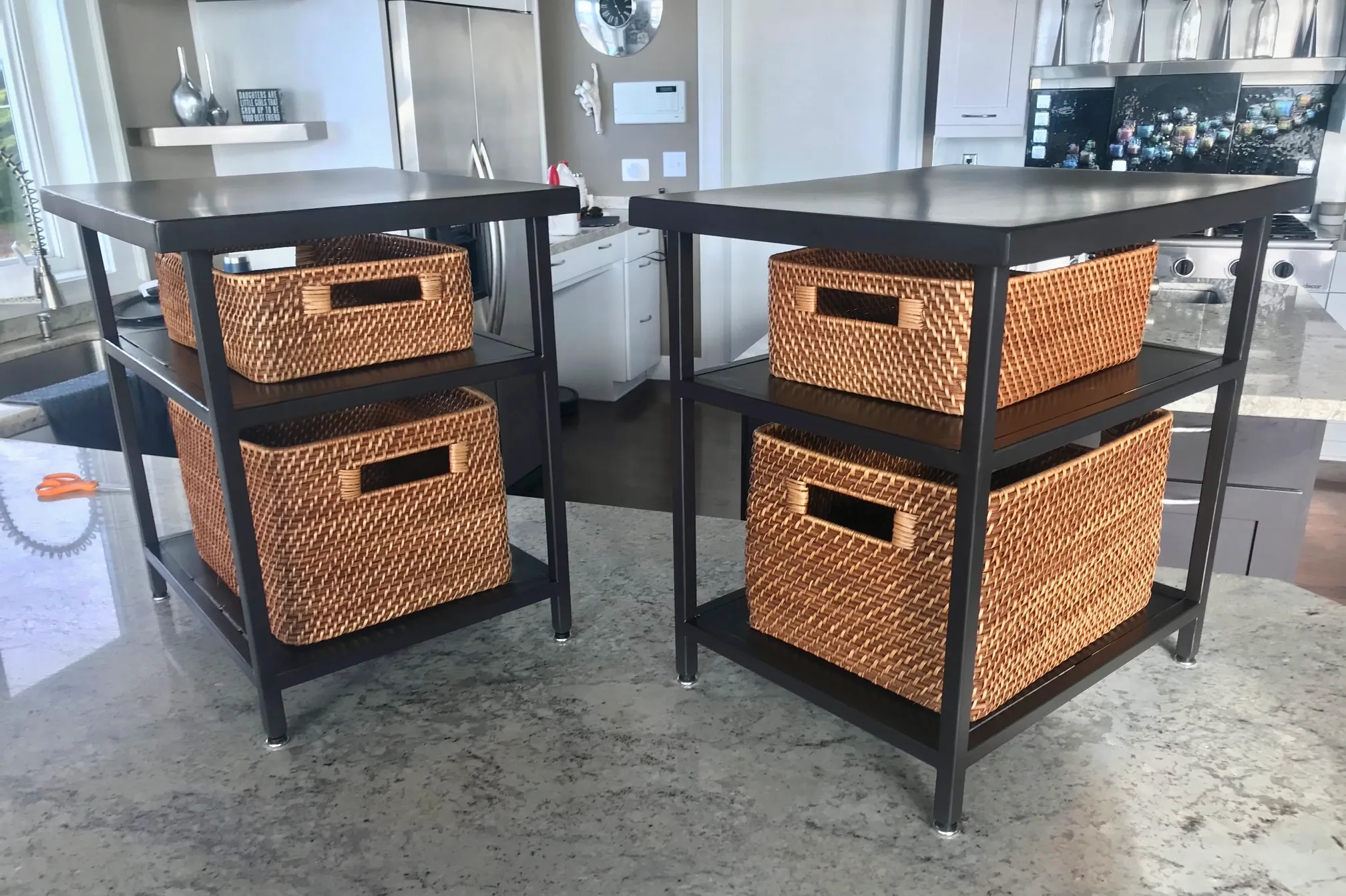 Metal table with hand-forged steel base