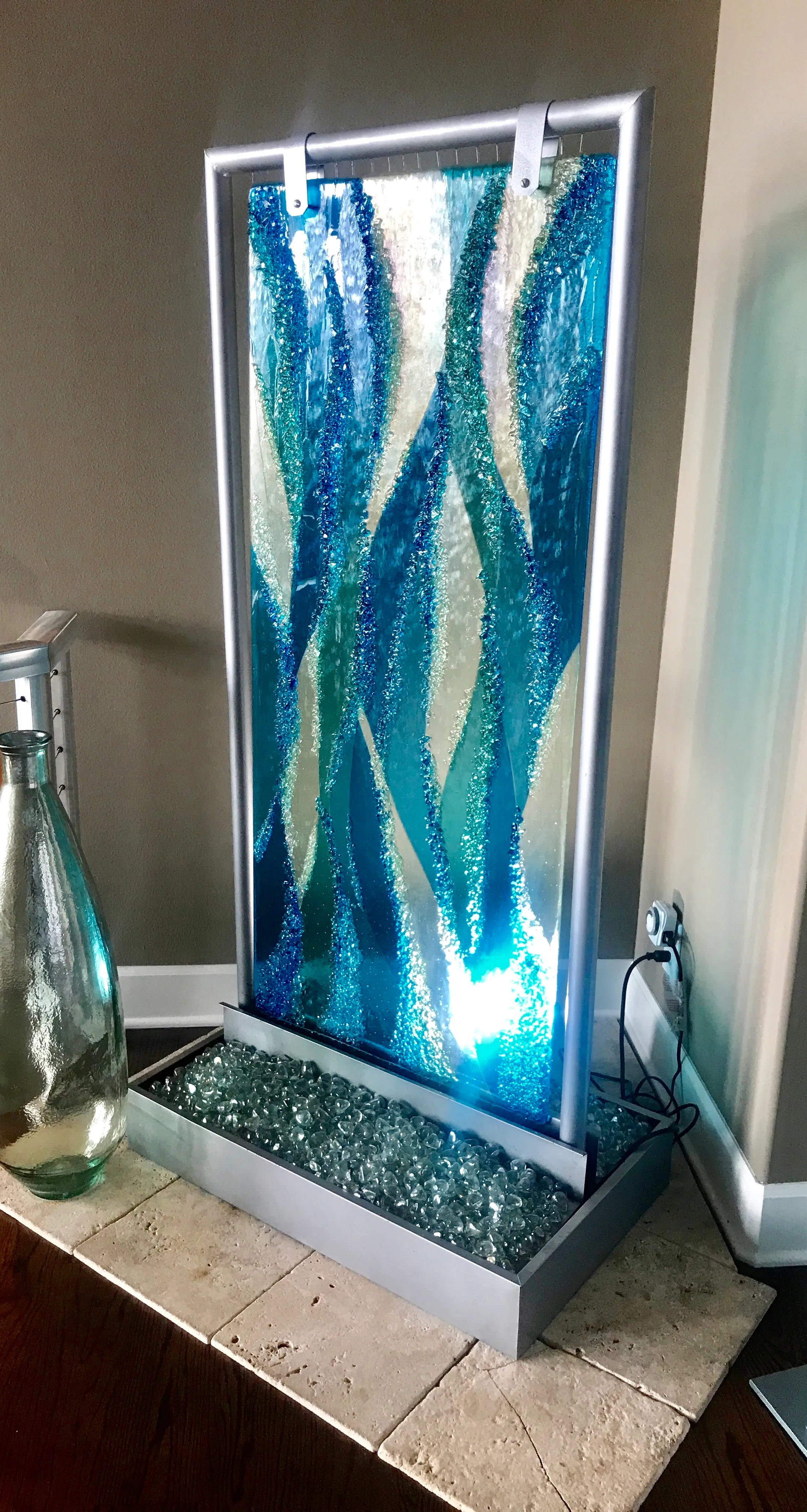Kiln-fired glass art piece with Pacific Northwest inspiration