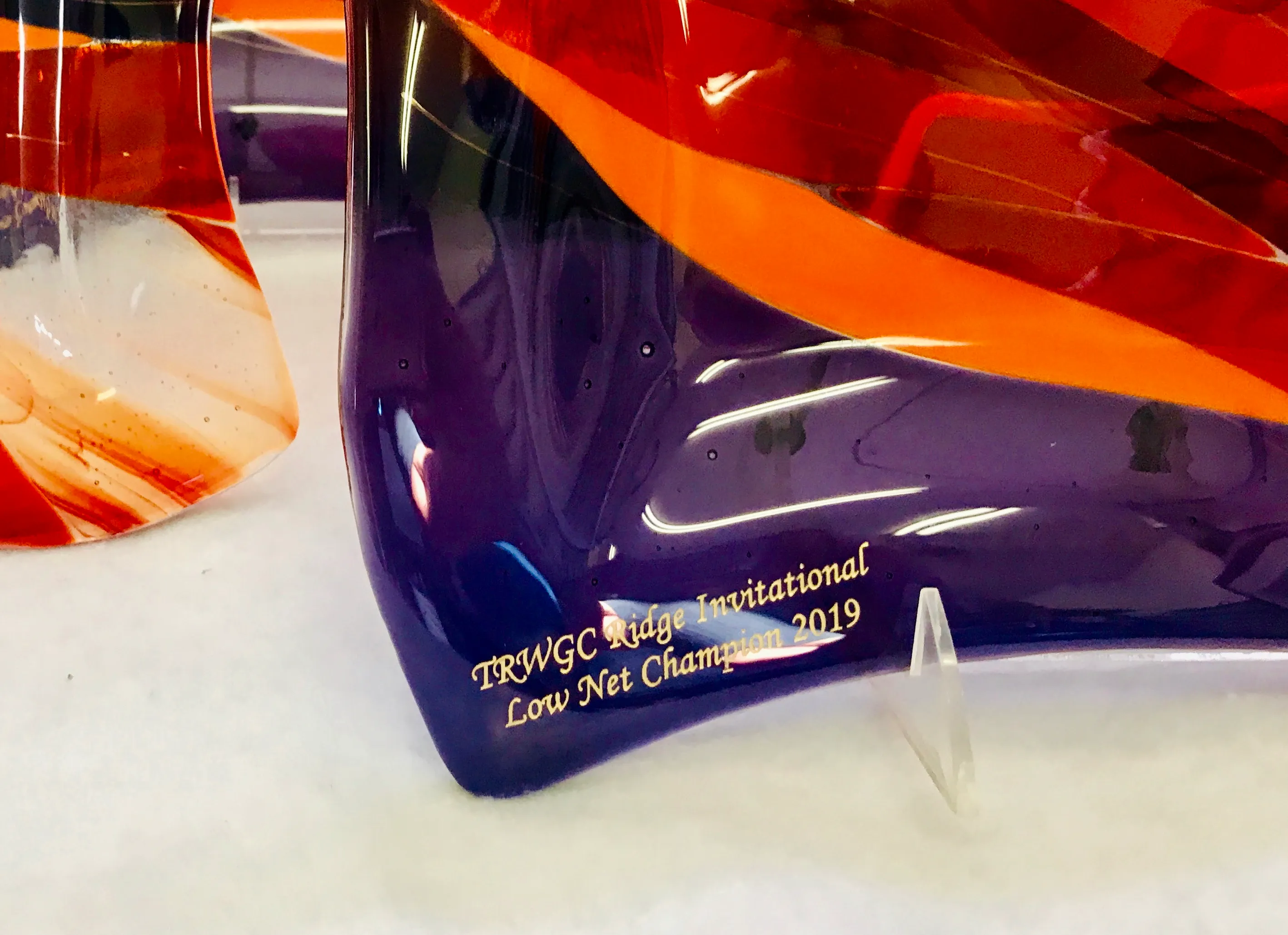 Glass award with layered color design