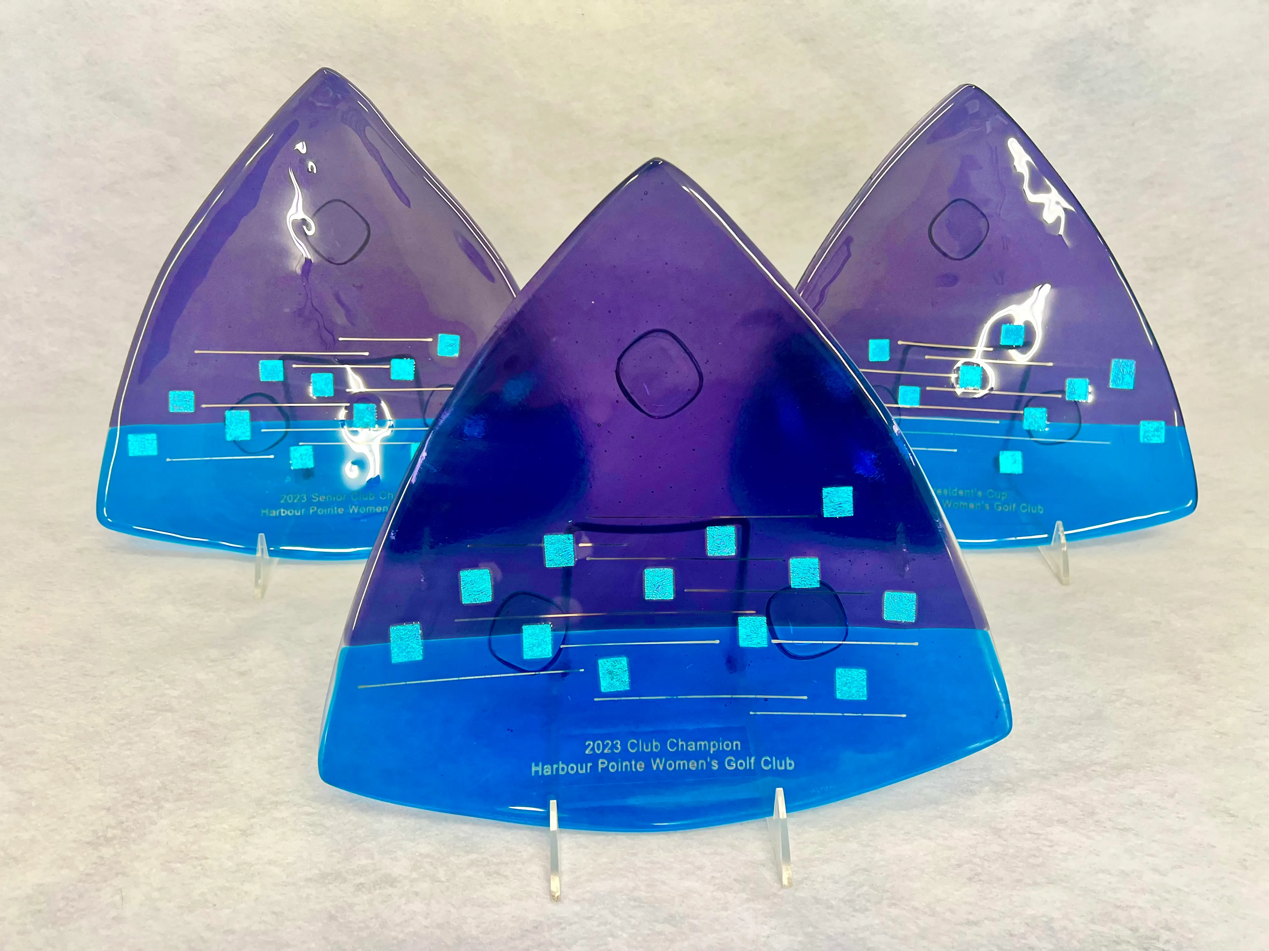 Fused glass award with bold patterns