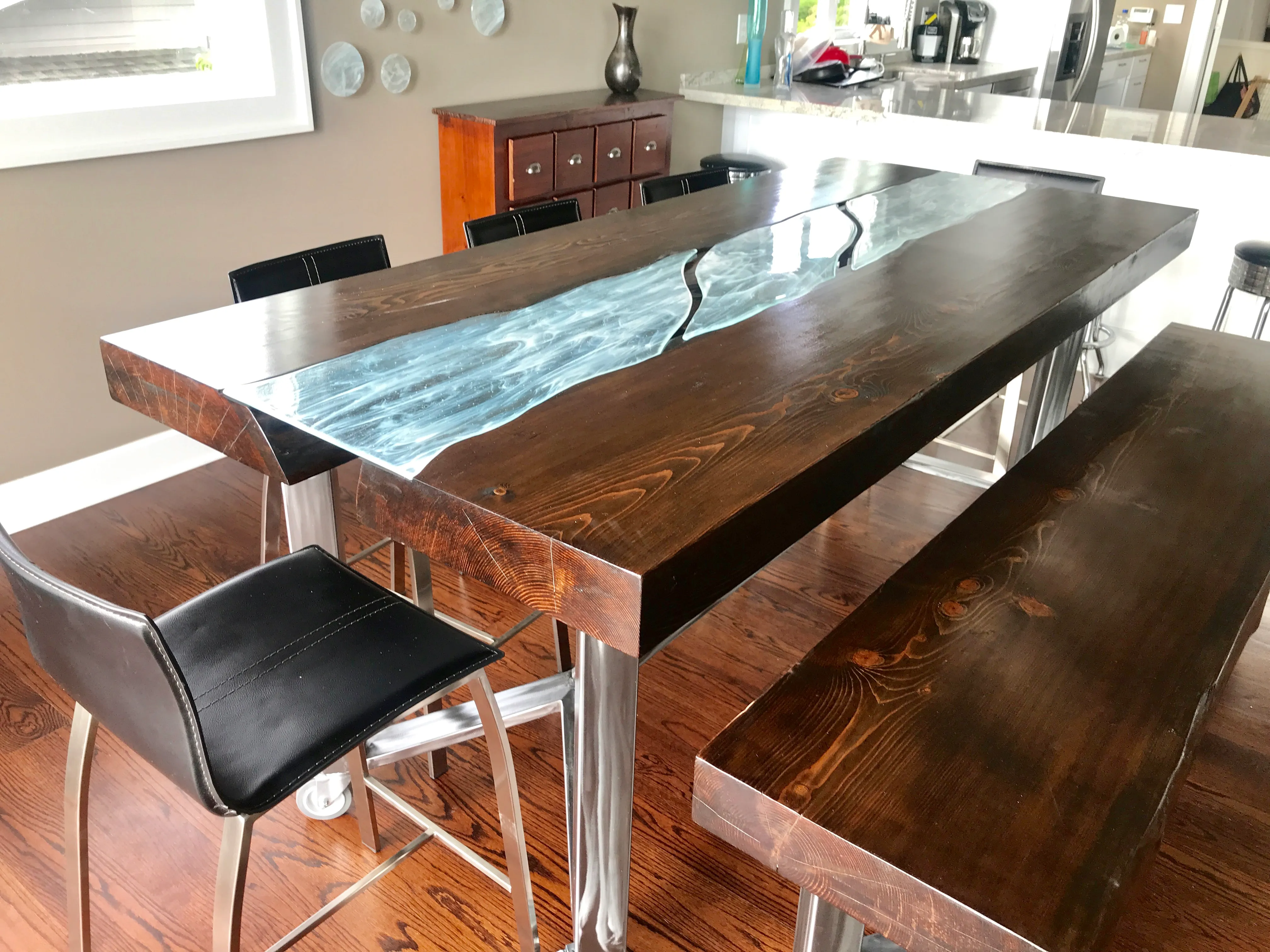 Handcrafted metal bench with decorative elements