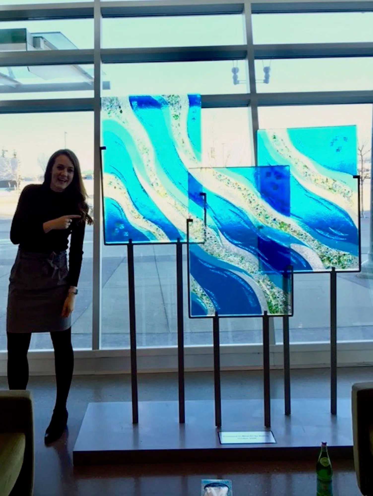 Multicolored glass sculpture with dynamic form