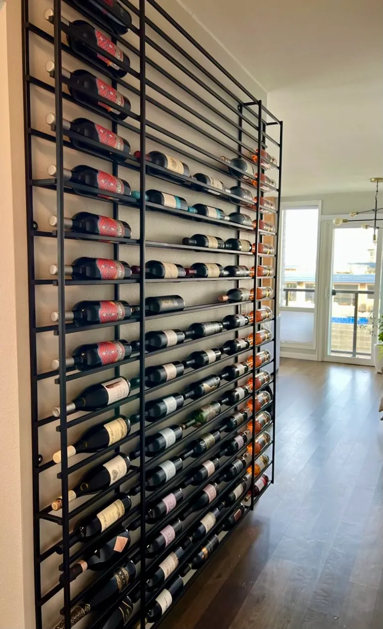 Steel wine rack with sculptural design