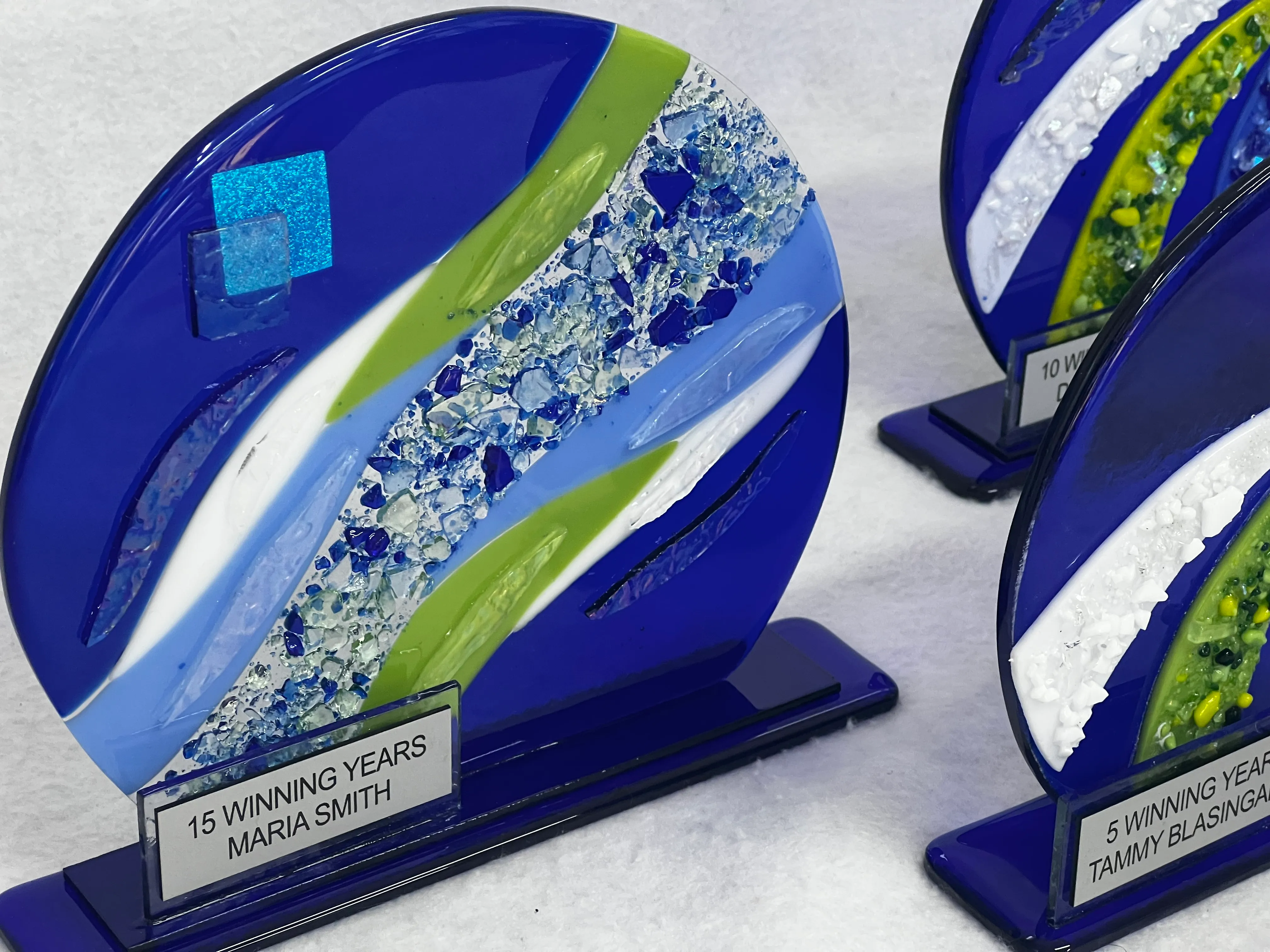 Custom glass award with artistic flair