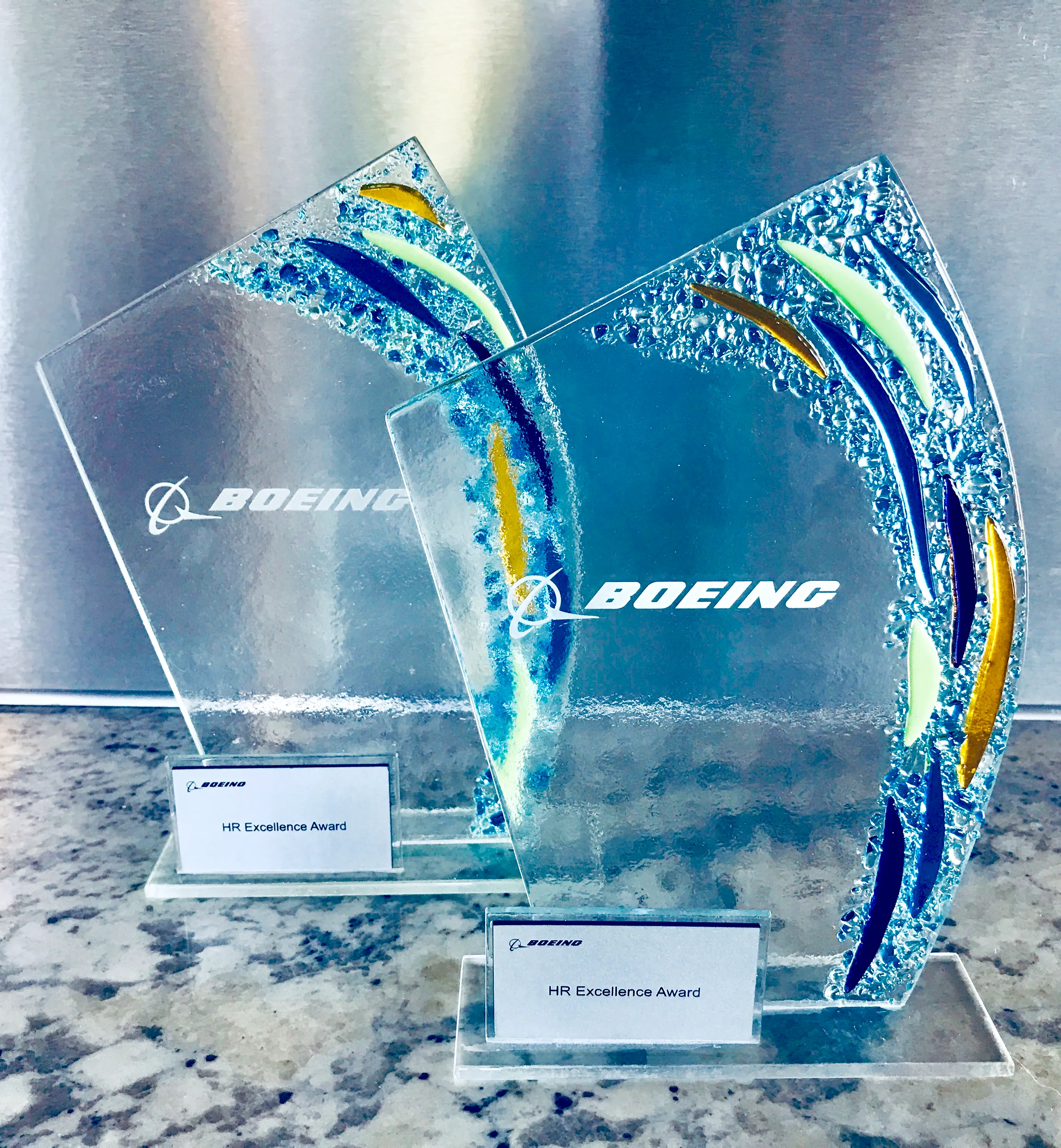 Glass achievement award with unique form