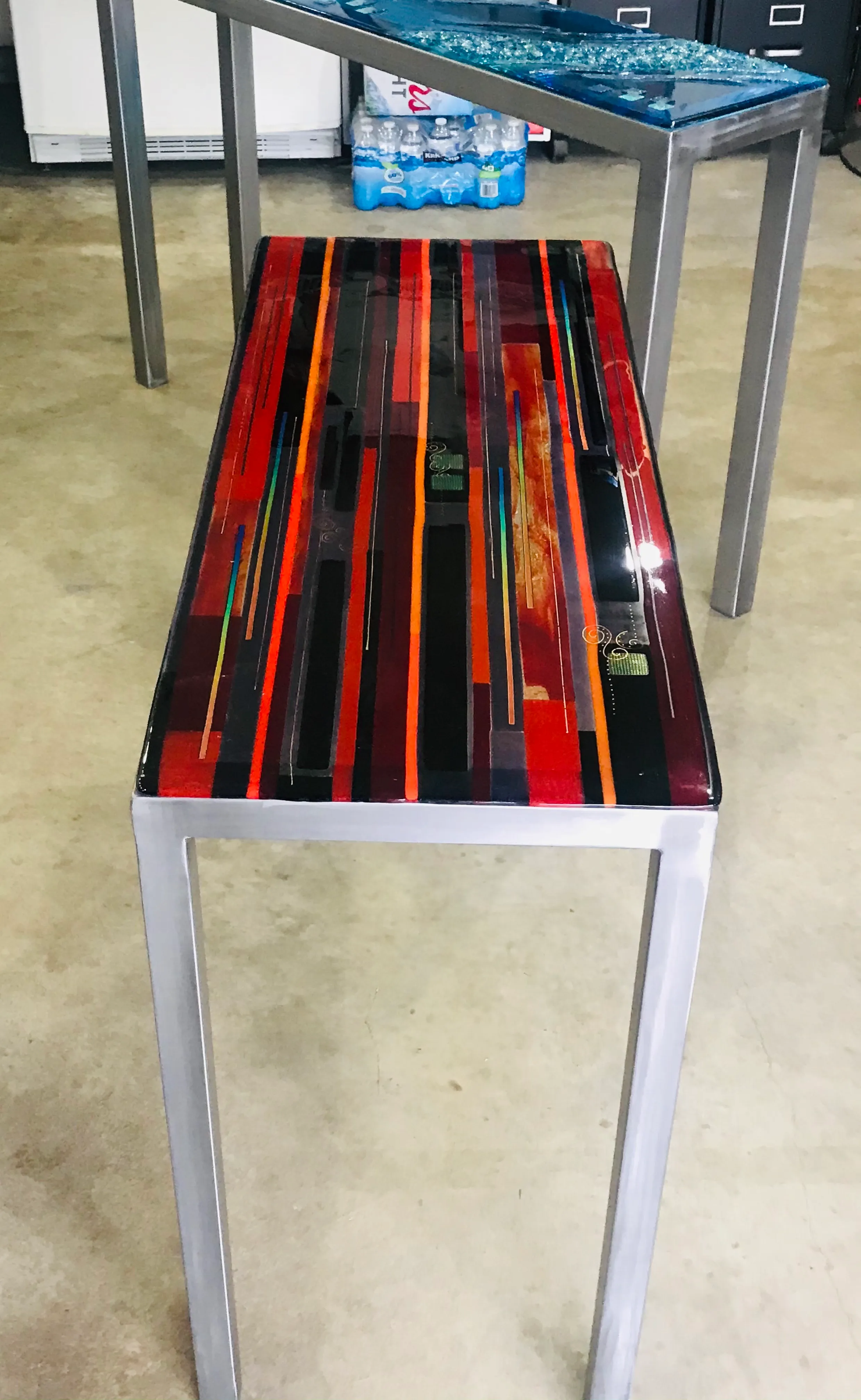 Elegant glass table with translucent color detail